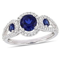 Женският 1 - Каратов Т. Г. в. миабела създаде син сапфир и диамант 10 карата Розово Злато 3-каменен пръстен