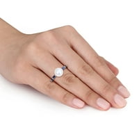 Миабела Дамски бял кръг сладководна перла карат сапфир 10кт Бяло Злато стифиране пръстен