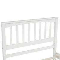 Бяла дървена платформа легло, Аукфа платформа легло рамка с табла и степенка, матрак Фондация близнак за