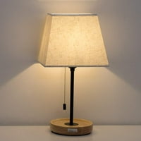 Хайтрална Черна модерна минималистична настолна лампа с дървена основа, квадратна тъкан сянка