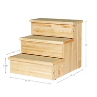 3-стъпкови дървени стълби за домашни любимци с подложки за съхранение и Неплъзгане, естествени