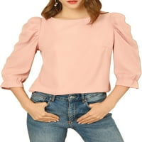 Уникални изгодна жените реколта бутер ръкав кръг врата износен пуловер блуза отгоре