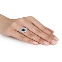 3-Каратов Т. Г. в. моасанит и 1-Каратов Т. в. черен диамант 10кт Бяло Злато коктейл пръстен