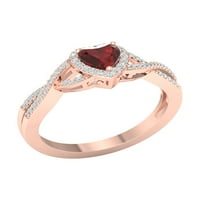 Императорски скъпоценен камък 10к Розово злато сърце нарязани Гранат КТ ТВ диамантен Дамски моден пръстен