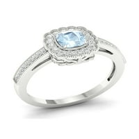 Имперски скъпоценен камък 10к Бяло Злато Аквамарин КТ ТВ диамант цвете пръсване Дамски моден пръстен