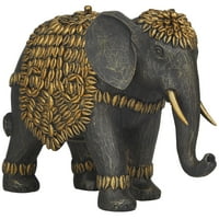 5 7 Черна Полистонова скулптура на слон с дърворезби от черупки