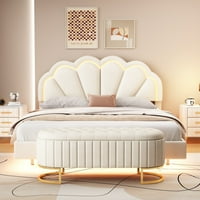 Евроко спалня, тапицерия кралица размер доведе платформа легло със съхранение табуретка за спалня, бежово