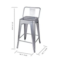 Дизайн група брояч Височина ниски обратно метални столове, Сребро, набор от 4