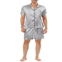 Уникални сделки Мъжки спално облекло с къс ръкав Топ и панталони Сатен пижама комплект