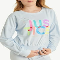 Правосъдие Момичета лого Дълъг ръкав отгоре и сън джогинг, 2-парче пижама комплект, размери 5-18