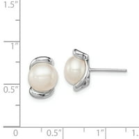 Първични сребърни стерлинги сребро родий покритие бяла сладководни култивирани перла пост обеци