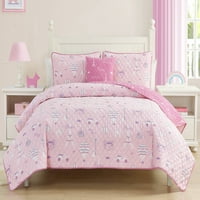 + Белла мечта Париж Розово памучно юрган спален комплект, пълна постелка лек