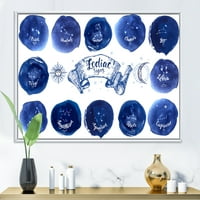 Дизайнарт 'колекция от астрологични знаци върху сини кръгове' модерна рамка платно стена арт принт