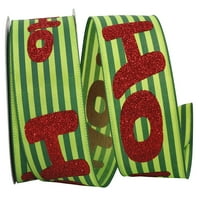 Хартиена лента Коледна зелена Полиестерна панделка' Хо Хо Хо', 10д 2.5 инча, 1 пакет