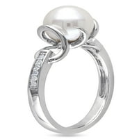 Бяла сладководна култивирана перла и диамант-акцент Сребърен пръстен