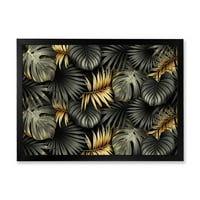 Дизайнарт 'златни и черни тропически листа' модерна рамка Арт Принт
