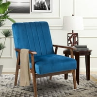 Дизайнерска група средата на века Лаундж кресло с дървени крака, синьо