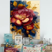 Дизайнарт червено и златно Камелия флорален дизайн и платно стена изкуство