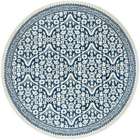 Традиционна зона килим Медальон Тъмно синьо закрит кръг лесен за почистване