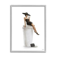 Ступел индустрии Модерен черна рокля модерна жена графично изкуство сива рамка изкуство печат стена изкуство,