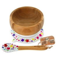 Нутрихеф бамбукова купа за хранене на бебета-дървена бебешка чиния и лъжица със силиконова смукателна основа