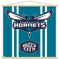 Шарлот Хорнетс - лого плакат за стена с дървена магнитна рамка, 22.375 34
