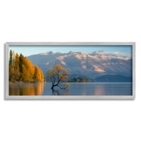 Релаксираща Езеро Отражение Далечни Планини Пейзаж Снимка Сива Рамка Изкуство Печат Стена Изкуство