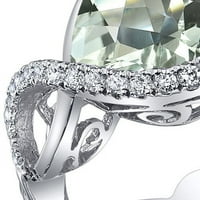 КТ Сърце форма зелен аметист и циркониев пръстен в Стерлингово Сребро