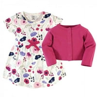 Докоснати от природата бебе и малко дете момиче органичен памук рокля и жилетка комплект, Розово ботанически, малко дете