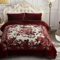 Норка руно одеяло за цар легло, Кафяв Флорален слой корейски тежки дебели топло одеяло 10кг, 85 х95