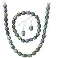 Сладководна култивирана паун перла сребърна огърлица, гривна и обица комплект бижута