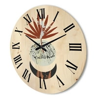 Дизайнарт слънчеви и лунни форми в ретро теракотени тонове в модерен дървен стенен часовник