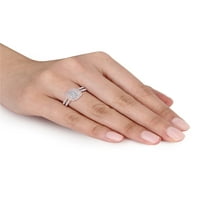 1-Каратов Т. в. диамантен двуцветен Сребърен 3-бр. хало клъстер пръстен, обеци и висулка с верига комплект