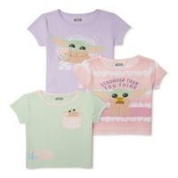Междузвездни войни Мандалорското бебе Йода бебе и малко дете момичета графичен печат Тениски, 3-Пакет, размери 12м-5т