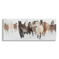 Ступел индустрии диви коне стадо мъглив зимен ден тичане сняг Живопис 17, дизайн от Данита Делимонт