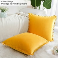Уникални изгодни кадифени калъфки за възглавници с помпони за диван Жълт 16 16
