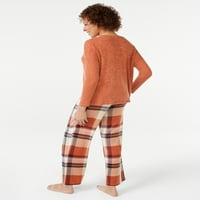 Дамски дълъг ръкав Топ и панталон пижама комплект, 2-парче, размери с до 3х