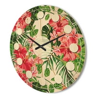 Дизайнарт' тропически цветя и листа ' Модерен дървен стенен часовник от средата на века