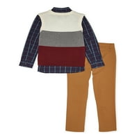 Комплект костюми за момчета от страната на чудесата с пуловер жилетка, риза с бутон надолу и панталони за Кепър, комплект от 3 части, размери 4-10