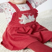 Дисни Бамби Бебе Момиче Сукман, Топ с дълъг ръкав и чорапогащник комплект, 3-парче, размери 0 3-месеца