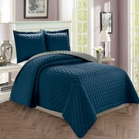 3-парче покривка за легло ватиран комплект с Шамс-Кинг Калифорния Кинг, Тъмно синьо сиво
