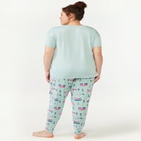 Джойспун дамска тениска с къс ръкав и пижама комплект, 2 части, размери с до 3х
