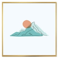 Дизайнарт 'абстрактни сини планини с червена луна' модерна рамка платно стена арт принт