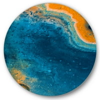 Дизайнарт 'абстрактна мраморна композиция в оранжево и синьо в' модерен кръг метал Арт-диск от 23