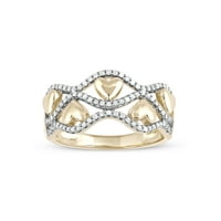 1 5к ТДВ диамант 10к жълта златна панделка и сърце мода пръстен
