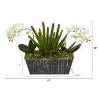 13в. Орхидея Фаленопсис и сочен изкуствен аранжимент в релефна калай ваза