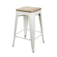 Дизайн група без гръб Стифиращи Метални бар стол с дърво седалка, кремаво бяло